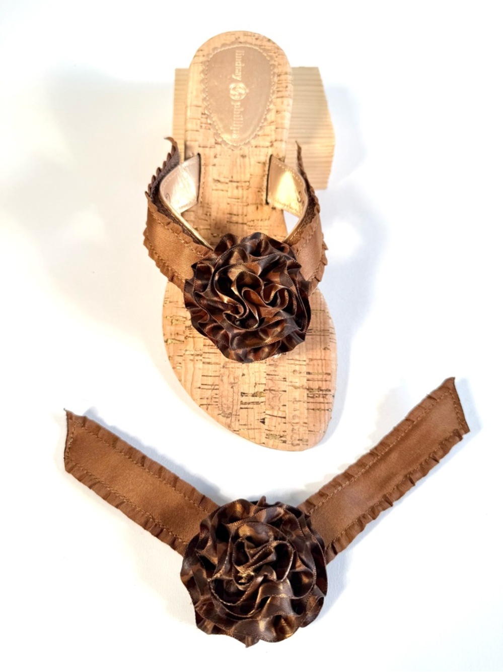 Lindsay Phillips SwitchFlops Brown Cabbage Rose Interchangeable Straps Sz M